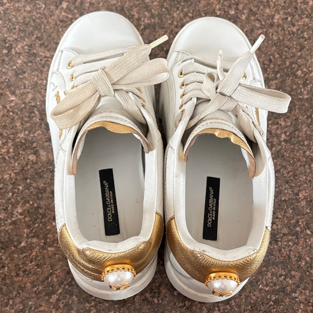 Dolce & Gabbana Ladies White Gold Pearl Accent Sneakers-6 - Picture 7 of 16